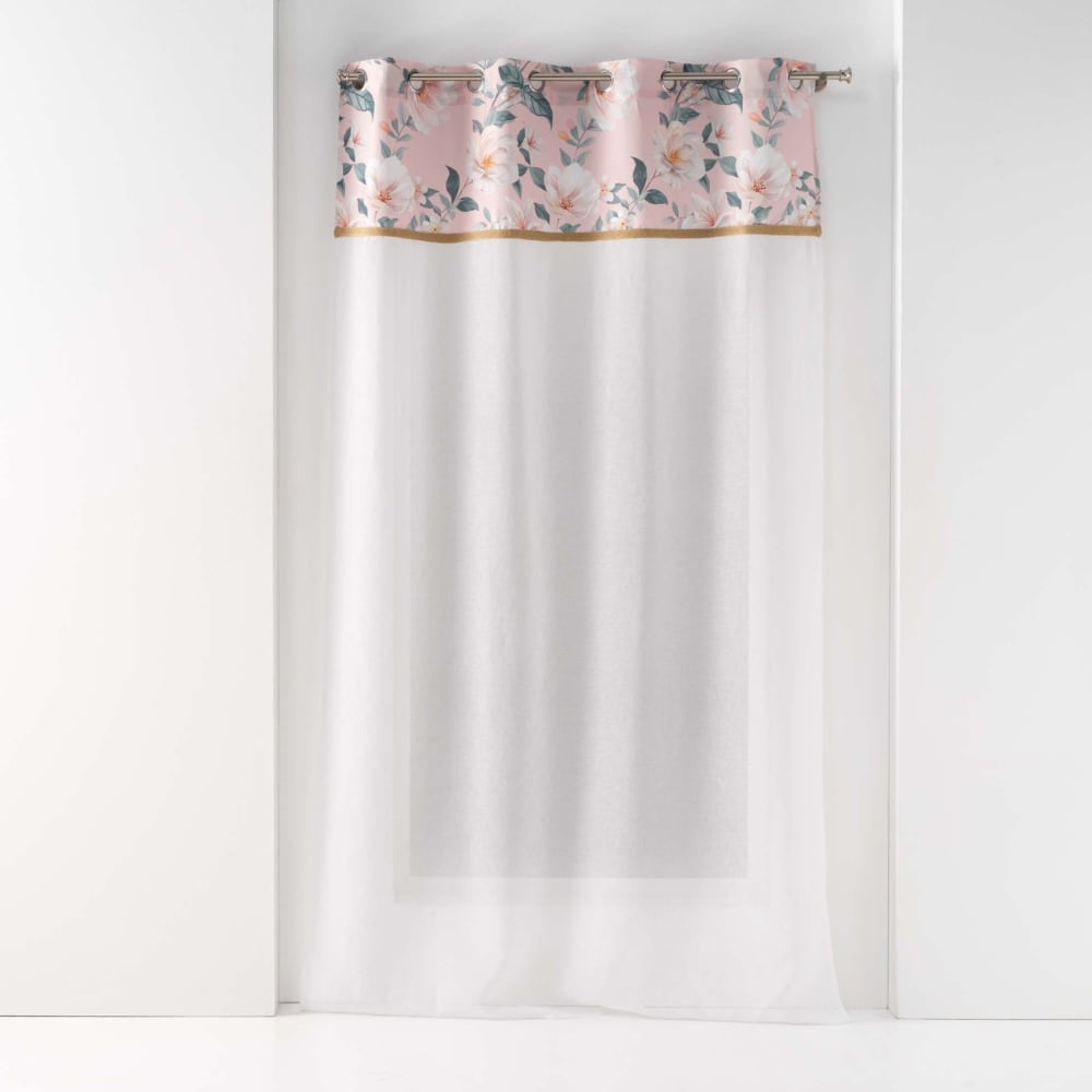 Voilage sablé au top fleuri polyester rose clair 140x240 cm
