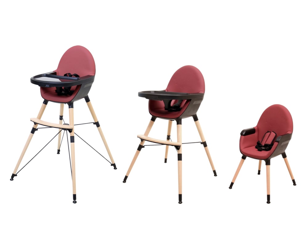 Chaise haute bébé évolutive Bordeaux et Noir 3 hauteurs