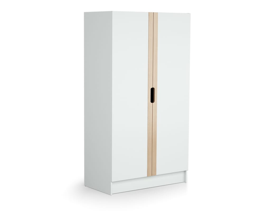 Armario infantil de 2 puertas en madera Blanco y Haya 96 x 51 x 176 cm