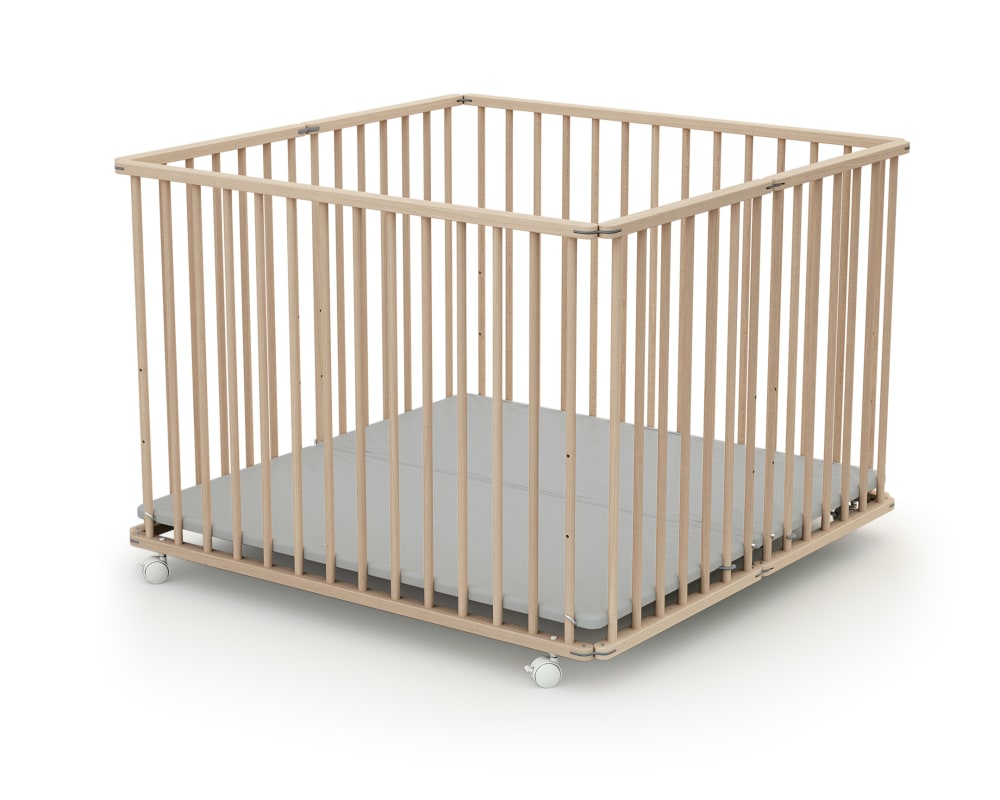 Webaby - Parc bébé pliant en bois hêtre brut 100 x 100 cm