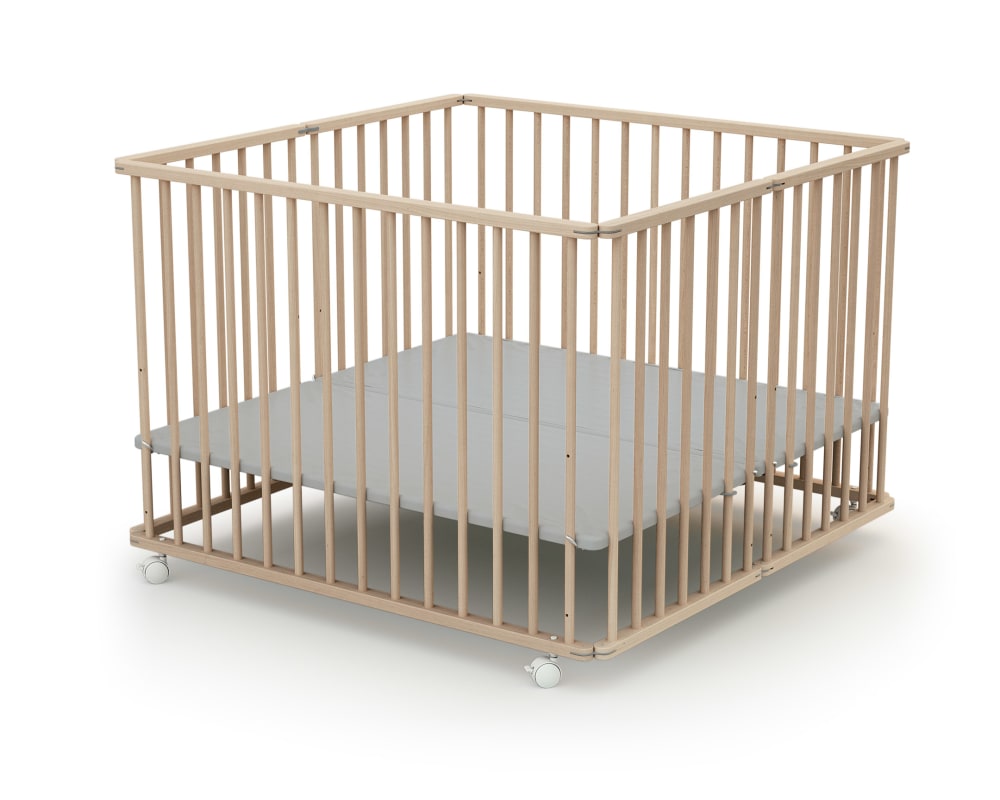Parc bébé pliant en bois hêtre brut 100 x 100 cm (Webaby) - Image 2