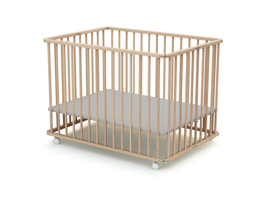 Parc bébé pliant en bois hêtre brut 70 x 100 cm (Webaby) - Image 3