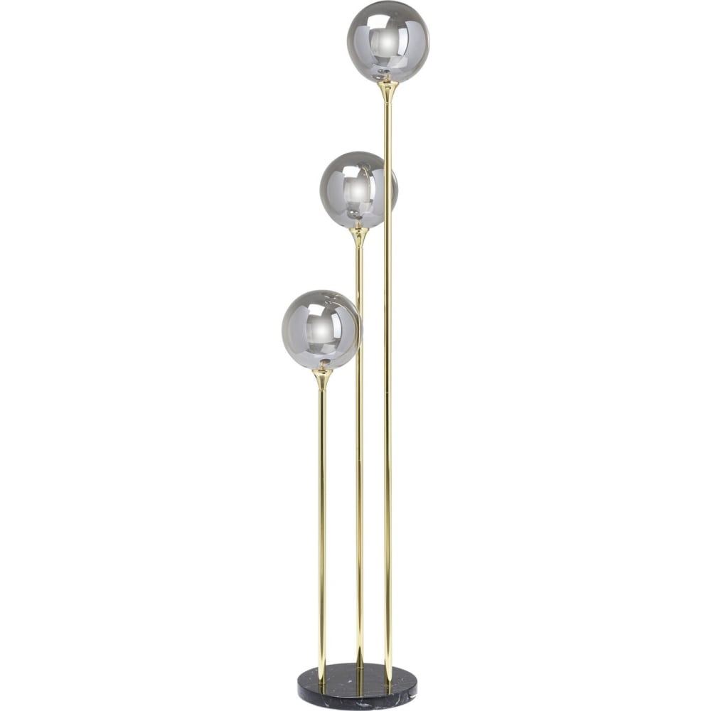Lampadaire 3 globes en verre, acier doré et marbre H176