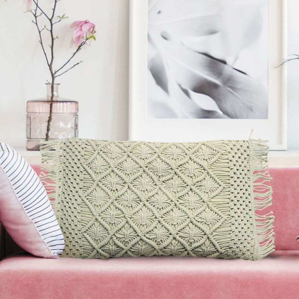 Coussin macramé en coton tressé naturel 40x60
