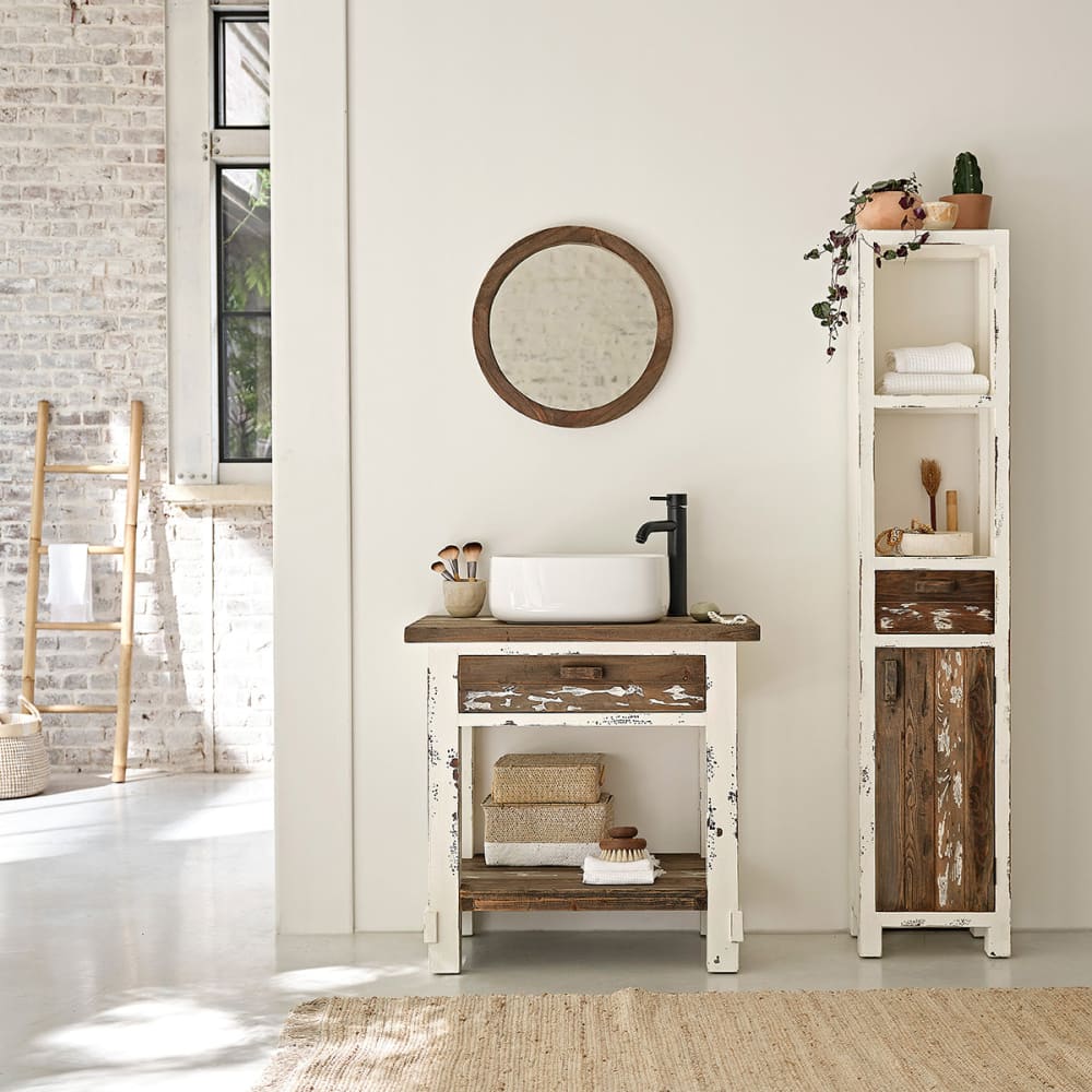 Meuble sous vasque en pin recyclé massif