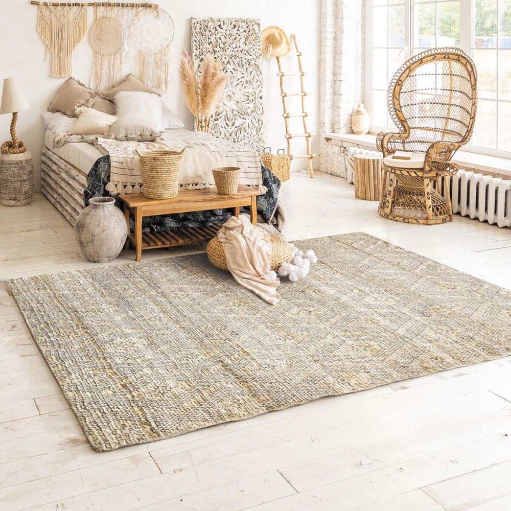 Tapis tressé en jute motifs losanges en relief naturel 120x170 — vue 3