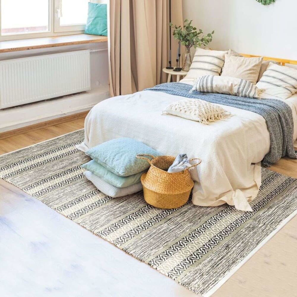 Tapis en coton bande blanc-sable 160x230 — vue 3