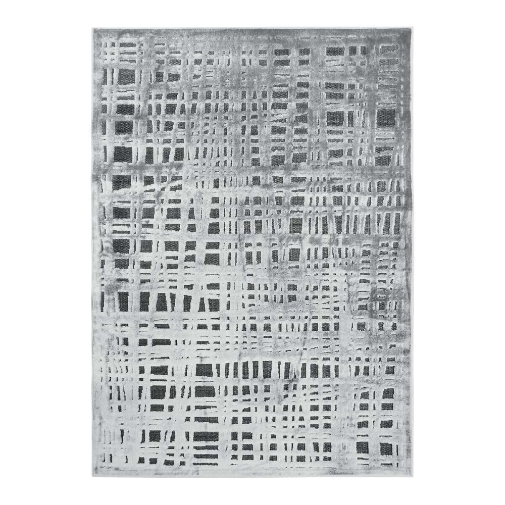 Tapis avec relief motif chaîne et trame gris 120x170