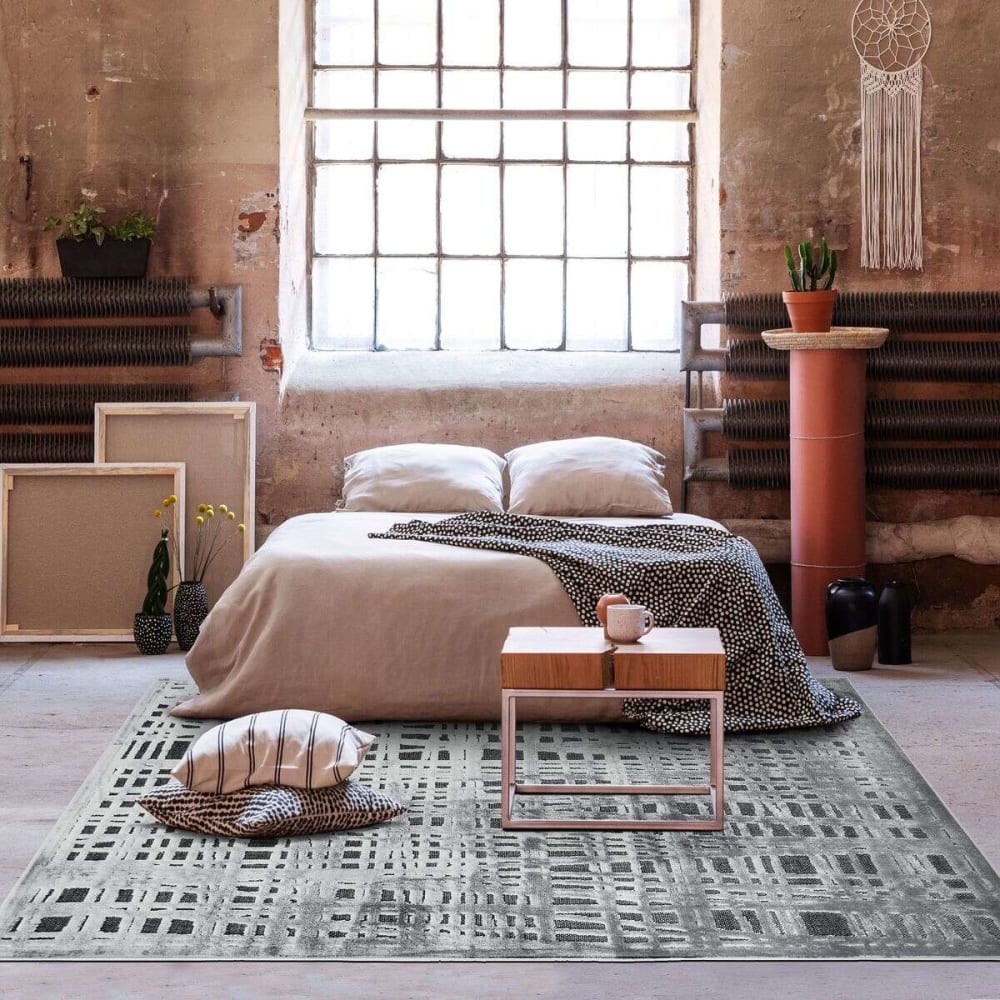 Tapis avec relief motif chaîne et trame gris 120x170 — vue 3