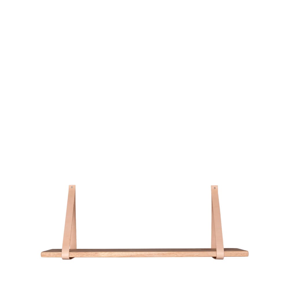 Etagère murale en bois et cuir 80x20 cm - Naturel