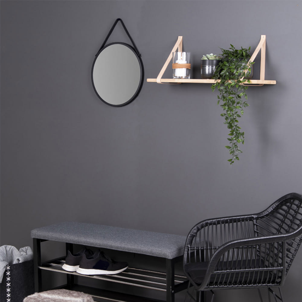 Etagère murale en bois et cuir 80x20 cm - naturel - Maisons du Monde