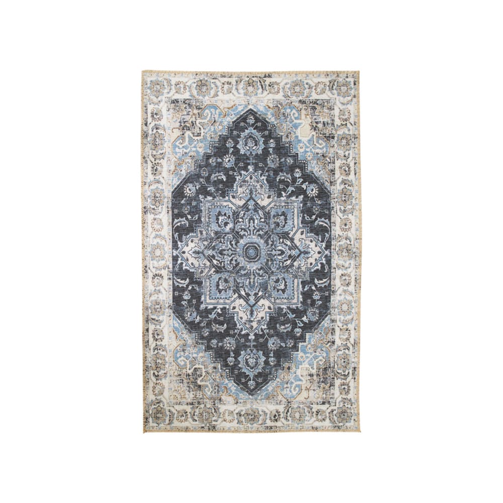 Tapis vintage en chenille - 200x300cm Bleu et beige Polyester