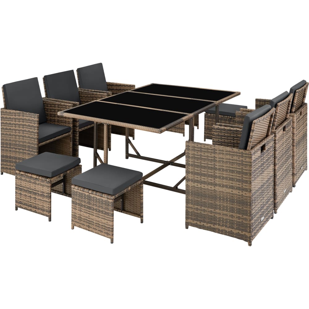 Salon de jardin 6-10 pers. résine tressée acier housse marron naturel