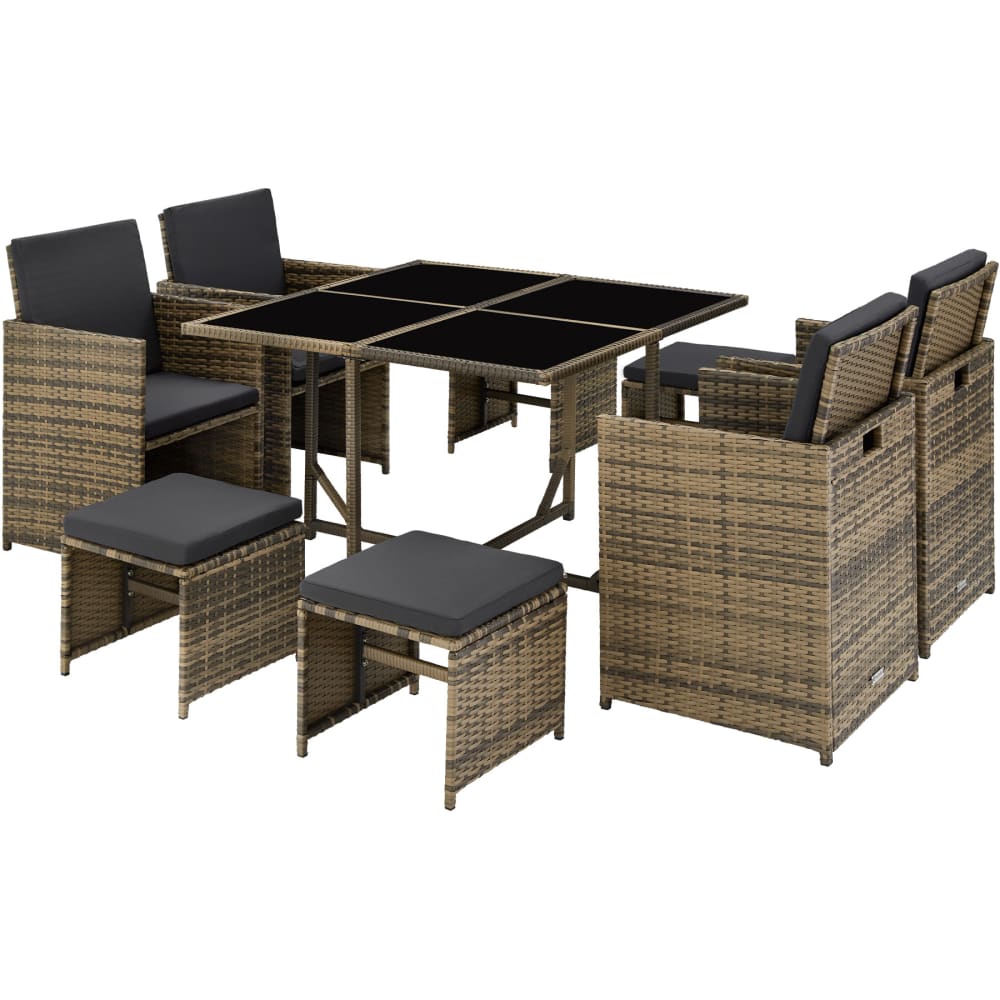 Salon de jardin 4-8 pers. résine tressée acier housse marron naturel