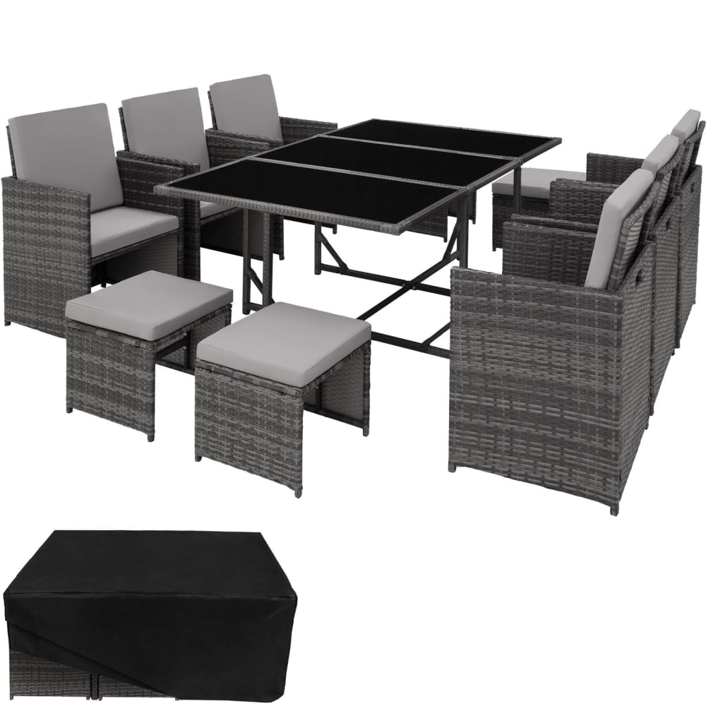 Salon de jardin 6 à 10 personnes Résistant aux UV et Pliable gris