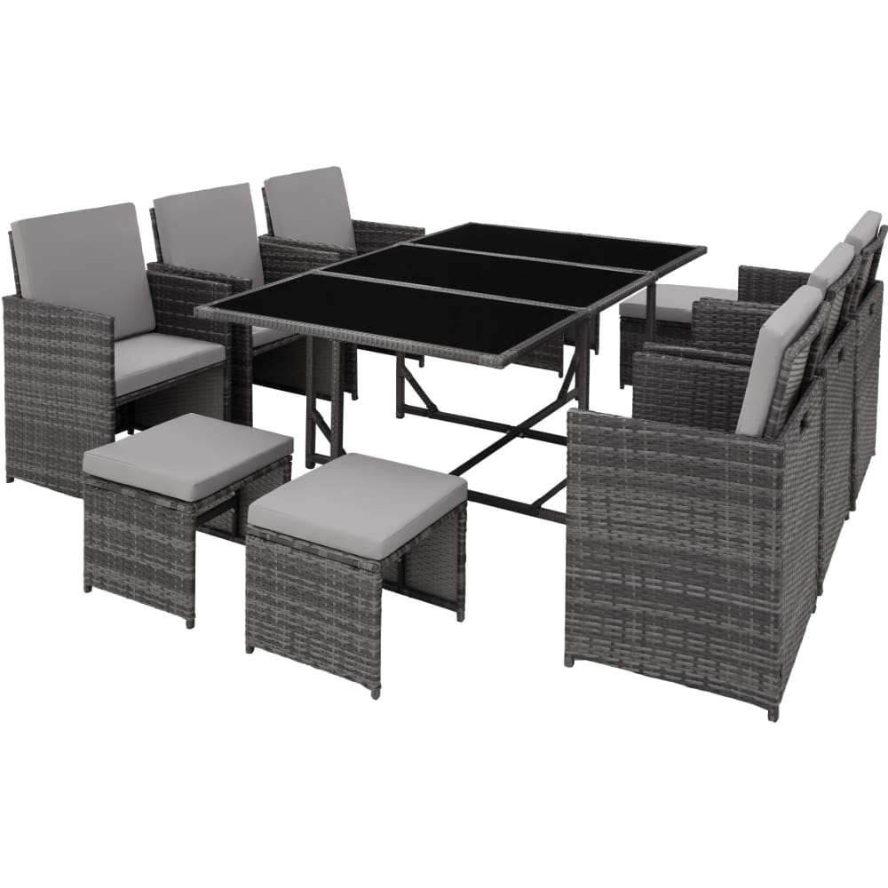 Salon de jardin en résine tressée et acier 10 places gris