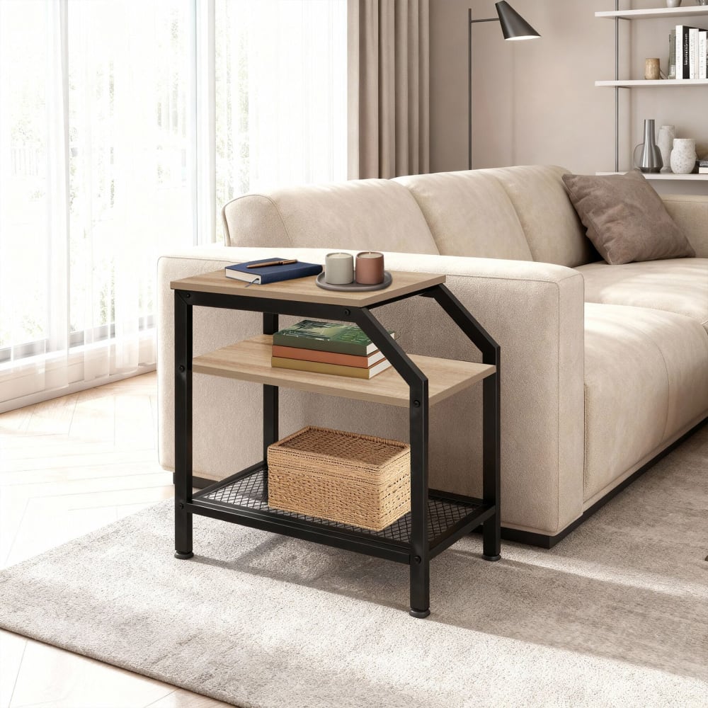 Tavolino stile industriale 58,5 x 36,5 x 59,5 legno chiaro - Modello Industriale - LEGNO