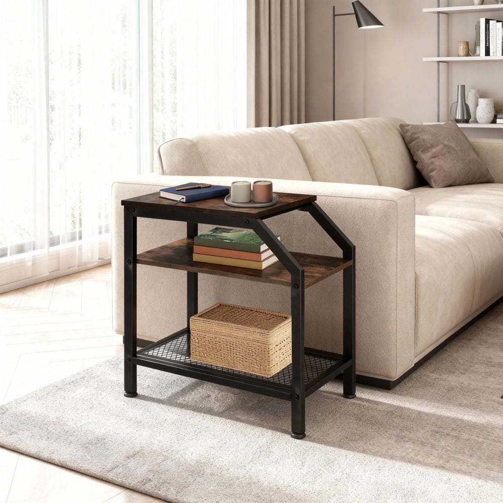 Tavolino stile industriale 36,5 x 58,5 x 59,5 legno scuro - Modello Industriale - LEGNO