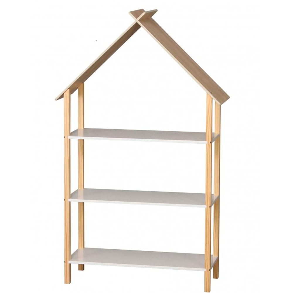Wadiga Étagère bibliothèque maison bois et blanc chambre enfant - hauteur 131 style contemporain Blanc Bois - 79x131x30cm