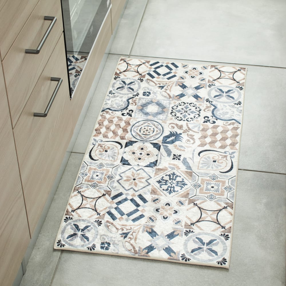 Tapis de cuisine carreaux de ciment marron 50x100