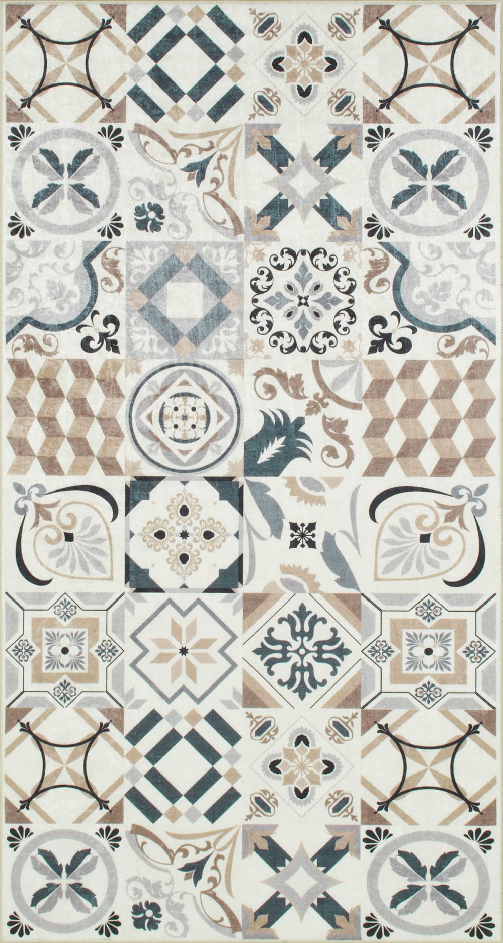 Tapis de cuisine carreaux de ciment marron 80x150