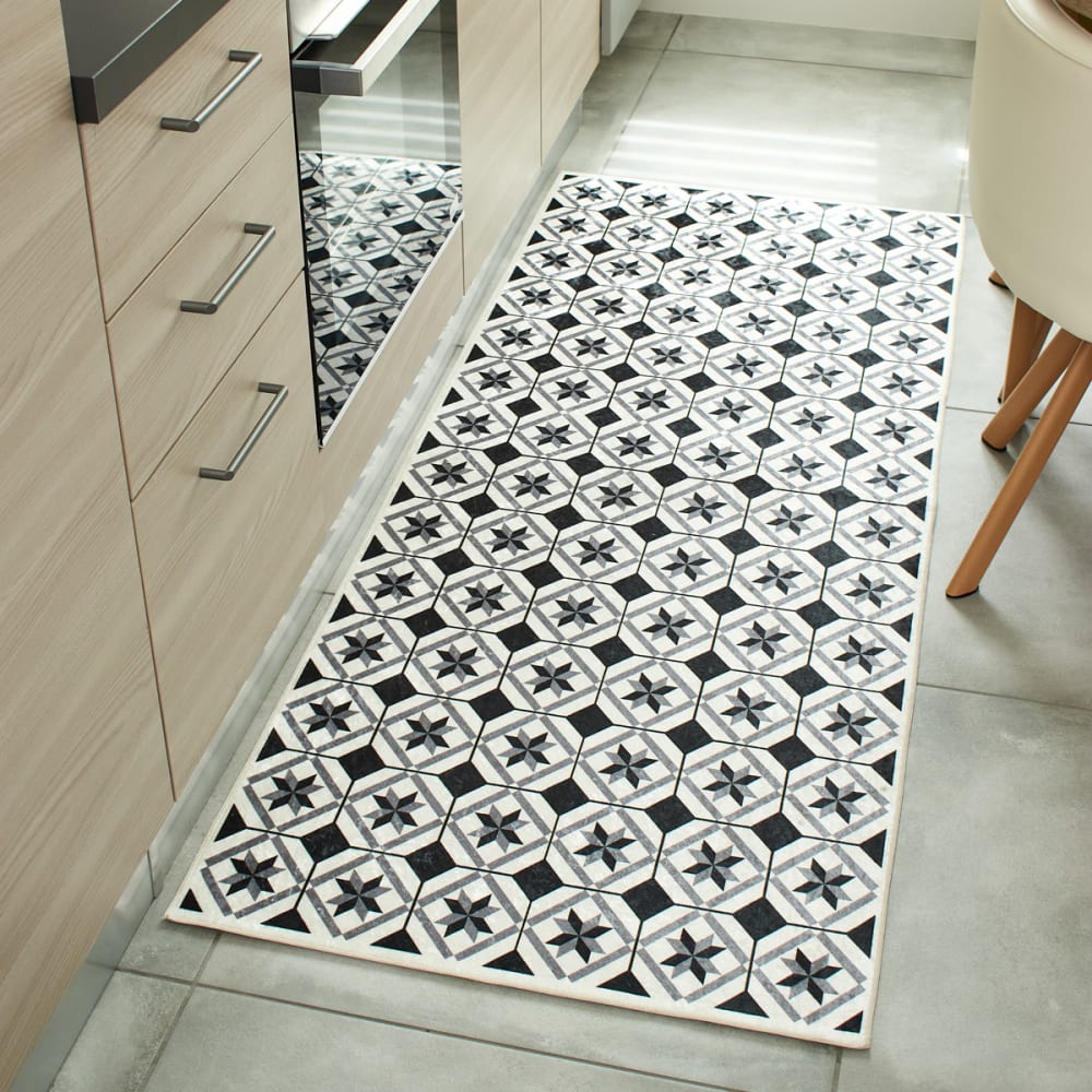 Alfombra de cocina azulejos negro 70x180