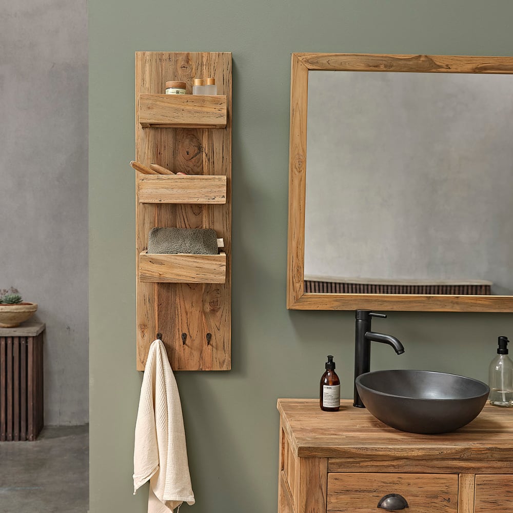 BERAH GETAH Wandregal aus massivem, recyceltem Teakholz style modern Beige