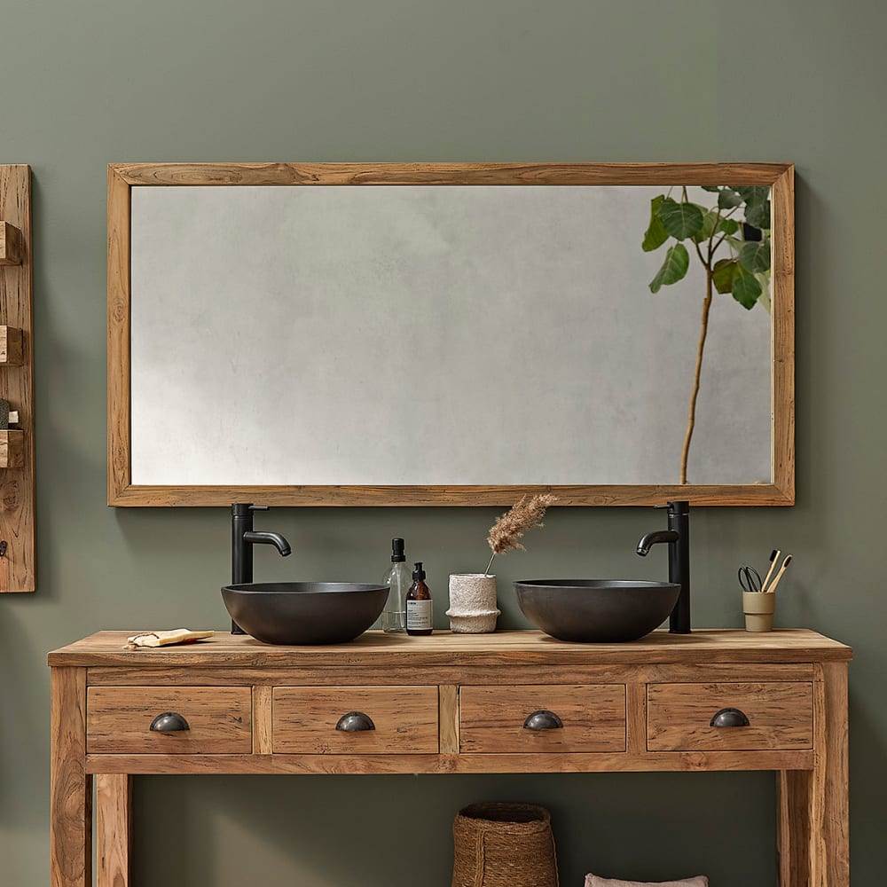 BERAH GETAH Rechteckiger Spiegel aus recyceltem Teakholz 160 style modern Beige