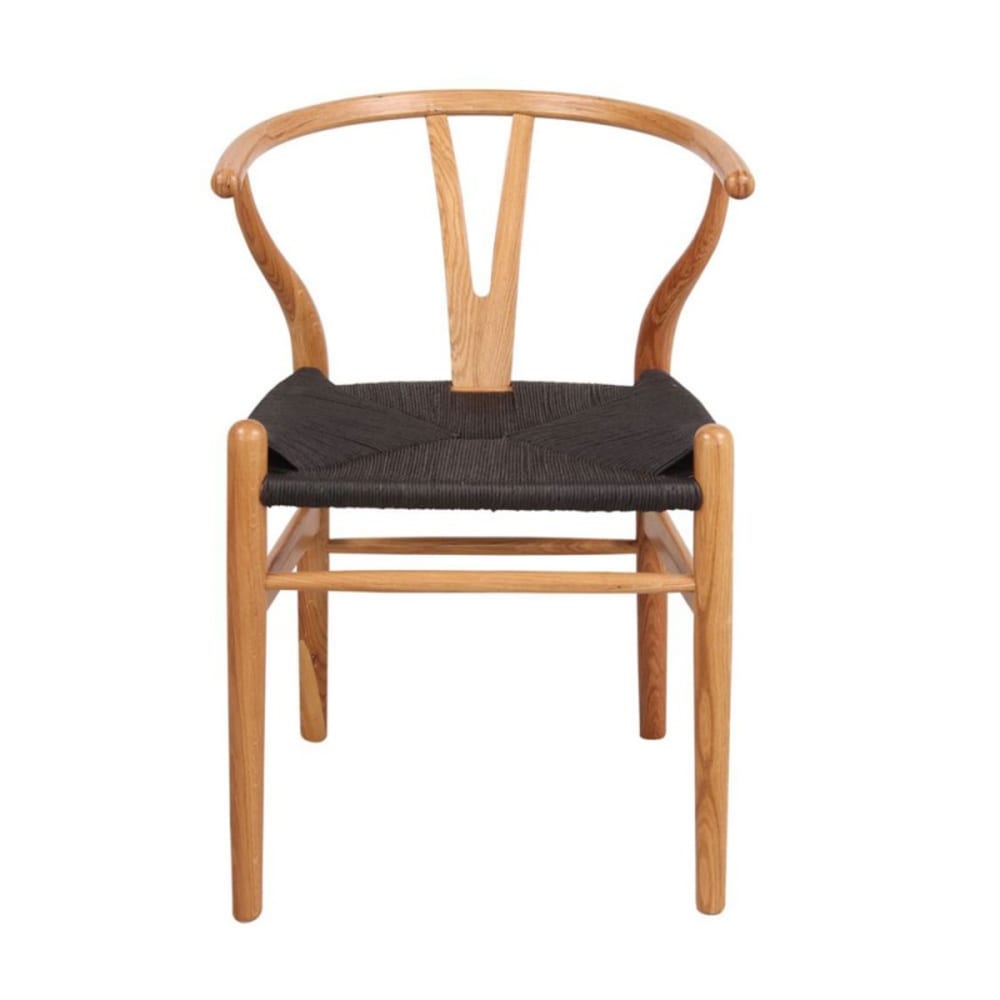 Silla wishbone natural asiento negro madera marrón