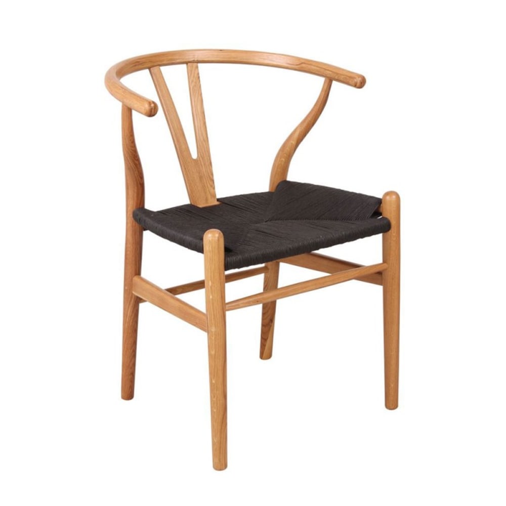 Silla wishbone natural asiento negro madera marrón - Maisons du Monde