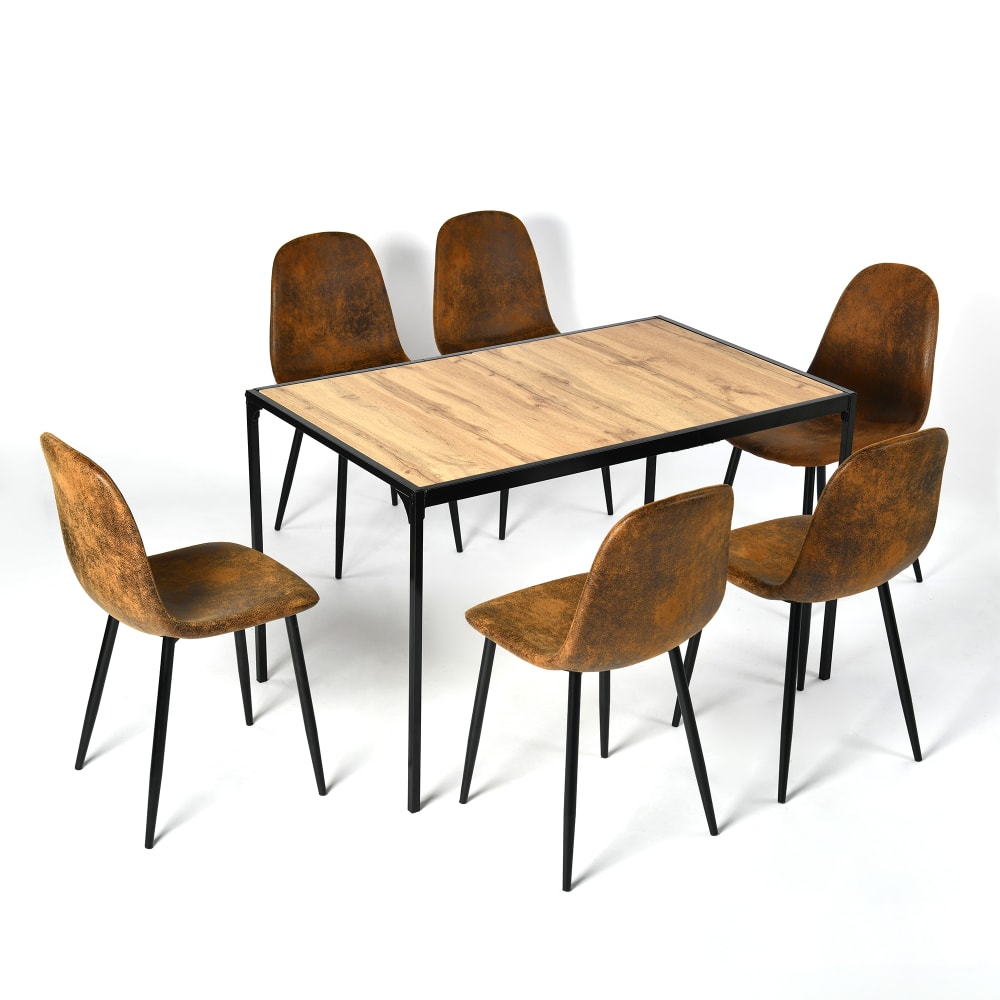 Conjunto de comedor 1 mesa y 6 sillas ante marrón