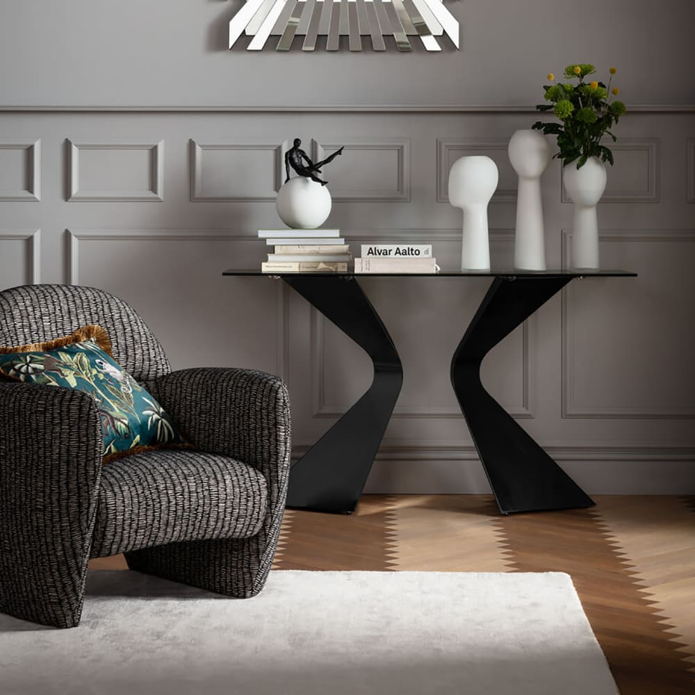 Consola de cristal y acero negro - Maisons du Monde