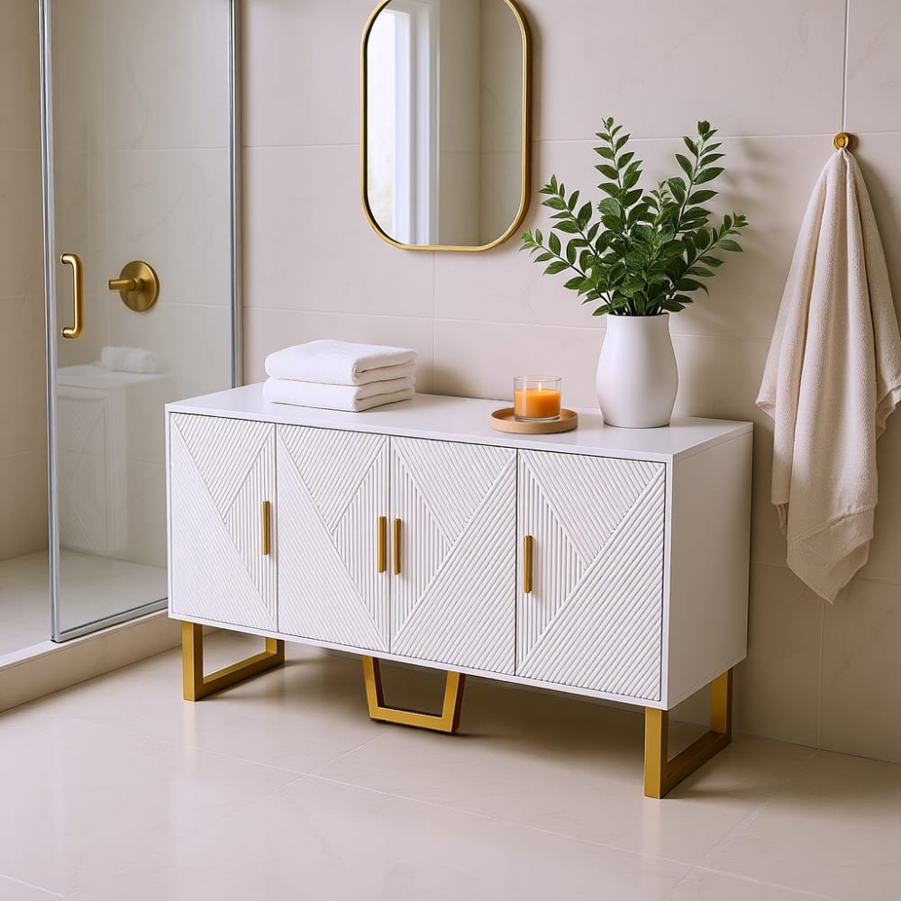 Mobiletto da bagno bianco e oro con 4 ante - Urban Meuble