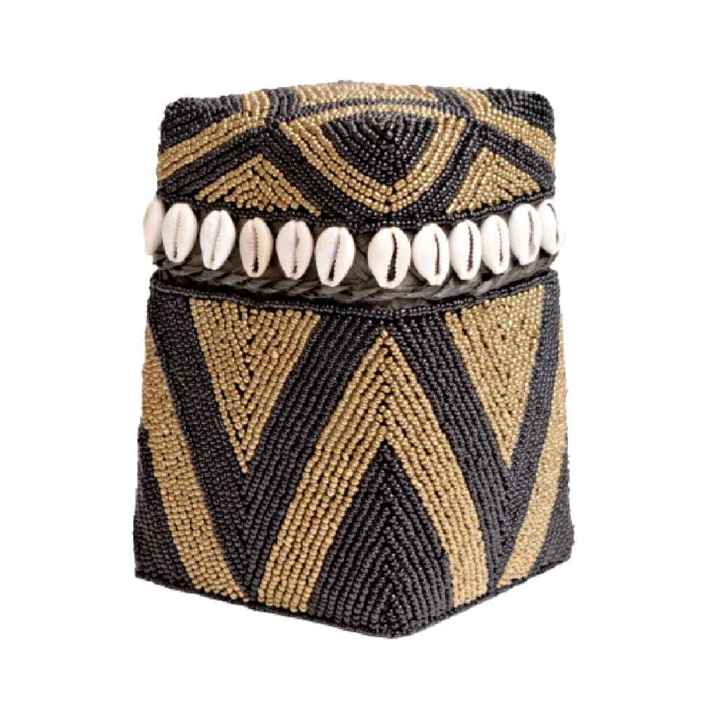 My Bliss Home Box aus Bambus und Glasperlen, schwarz/gold H18 x L11 cm. style exotic Mehrfarbig Bambus