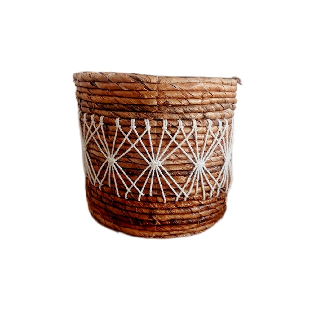 Cesta redonda de hojas de plátano, marrón 20x20cm