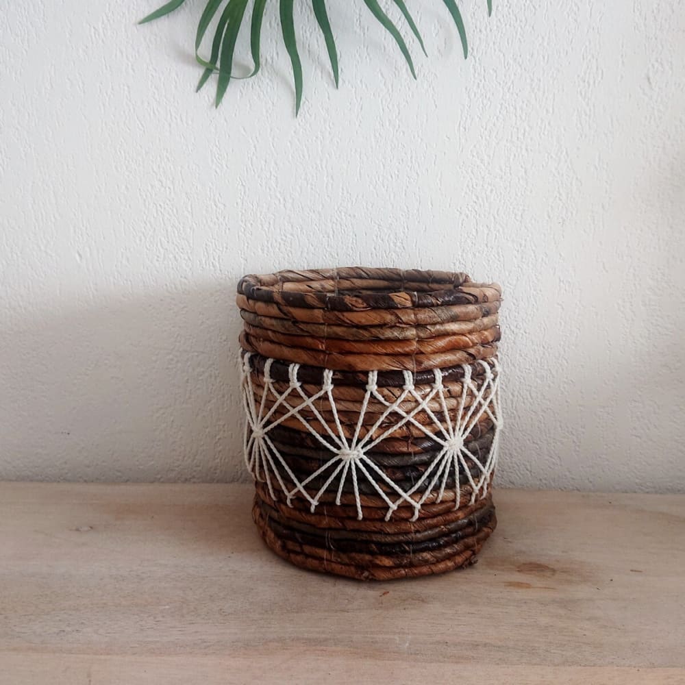Cesta redonda de hojas de plátano, marrón 16x15 cm - Maisons du Monde