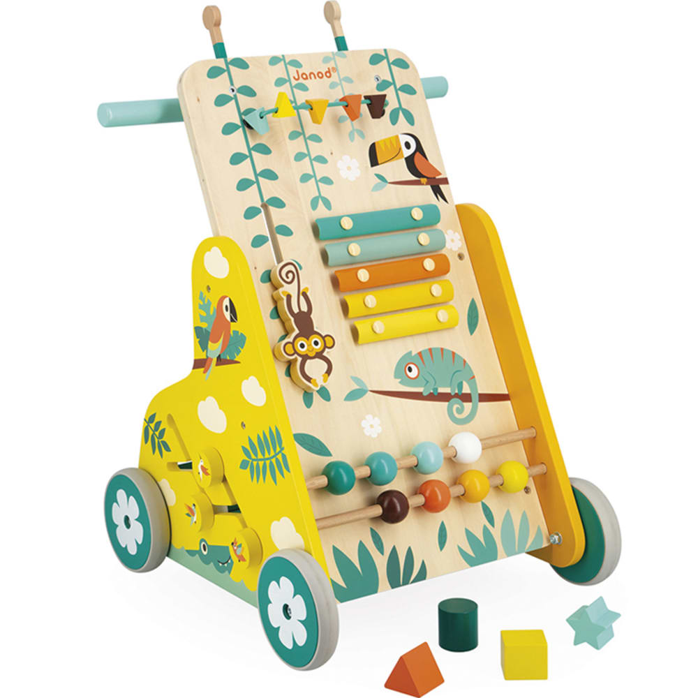 Janod Chariot de marche multi-activités Tropik style contemporain Jaune Bois - 33x38x55cm