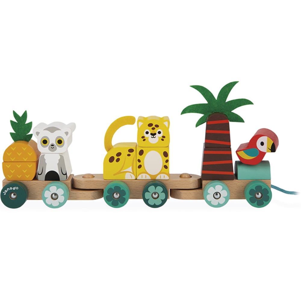 Train d'activités tropical à tirer en bois
