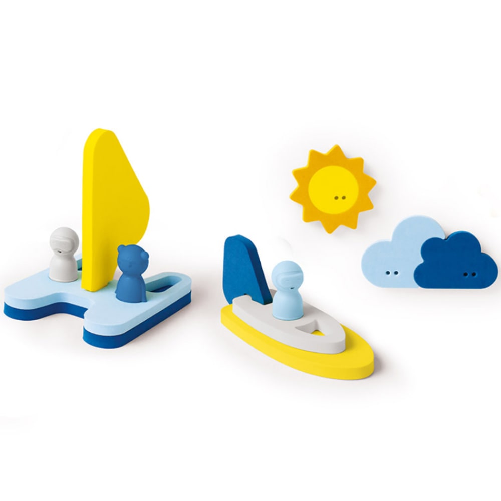 Quut Puzzle de bain 3D Mettre les voiles Bleu Eponge - 21x4x29cm