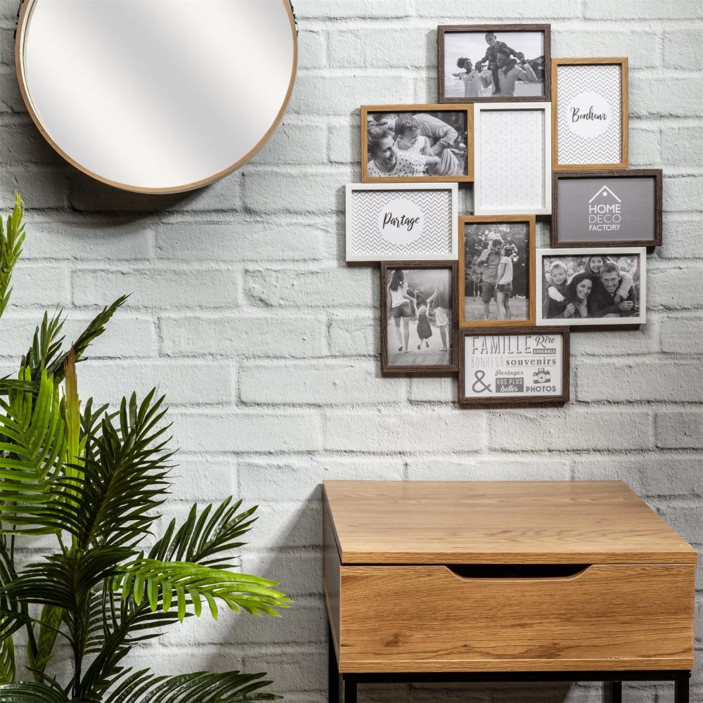 Cadre photo pêle-mêle 10 photos souvenirs bois et blanc - Maisons du Monde