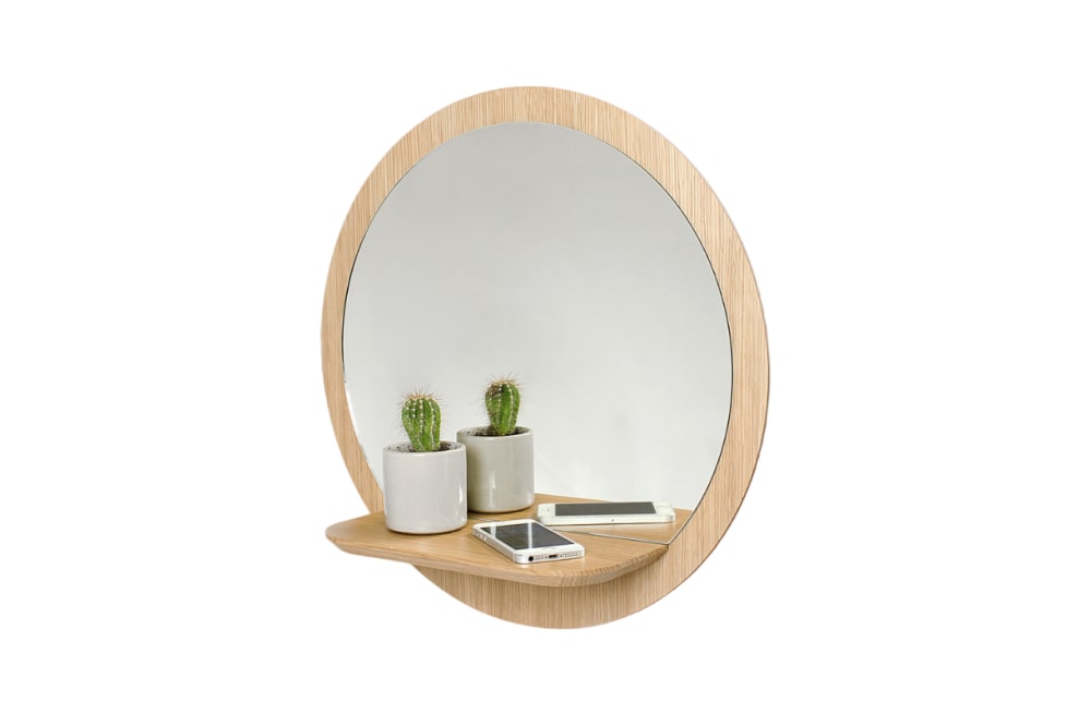 Reine Mère Wandspiegel rund mit Ablage Sunrise groß Ø48cm style classic chic Beige Holz