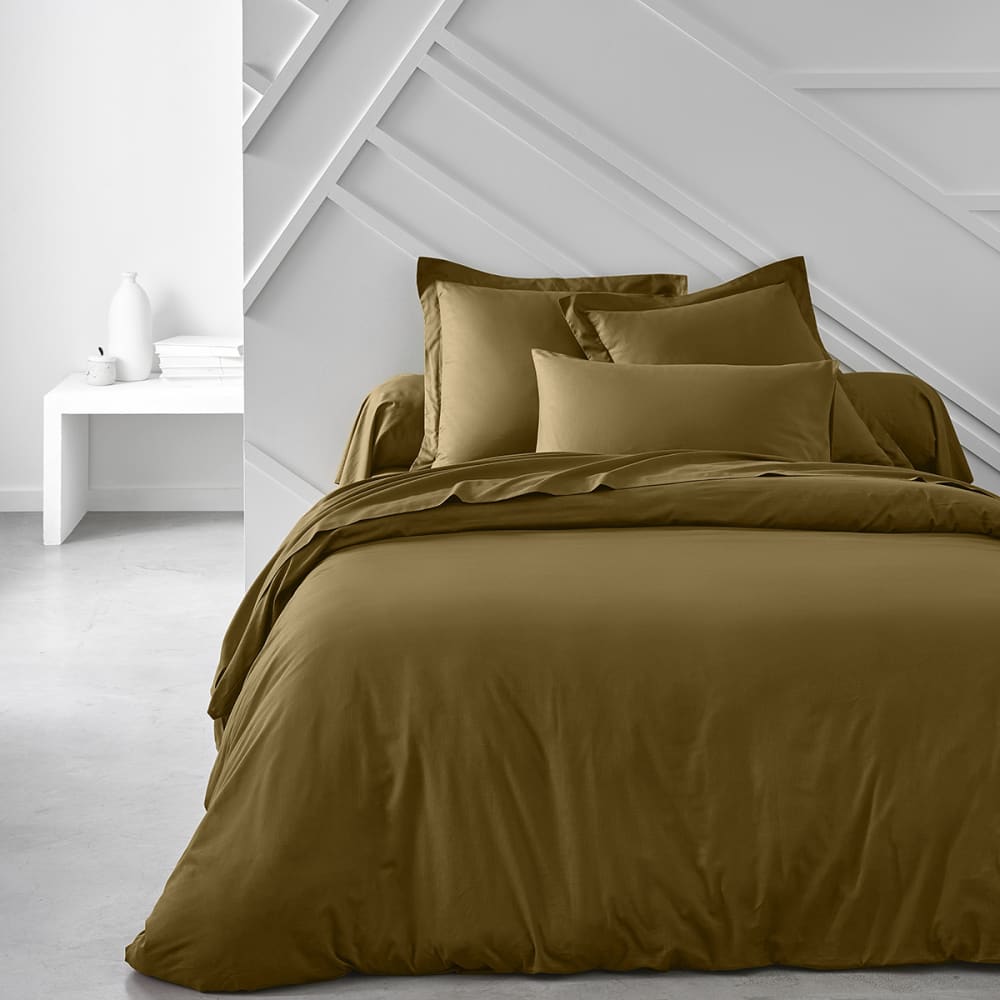 Drap housse 2 personnes uni coton 160x200 cm marron — vue 3