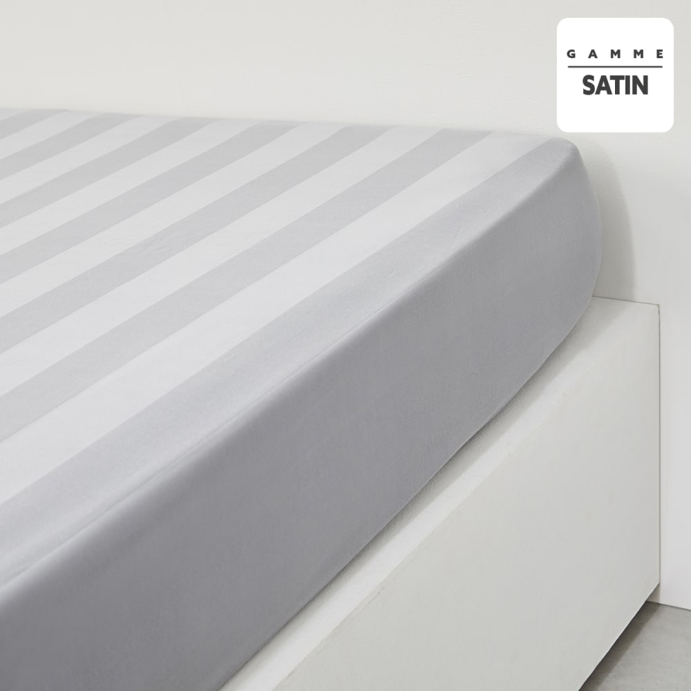 Drap housse 2 personnes uni coton grand bonnet  180x200 cm Gris