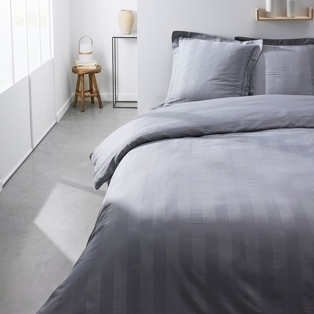 Drap housse 2 personnes uni coton grand bonnet 180x200 cm gris - Maisons du Monde