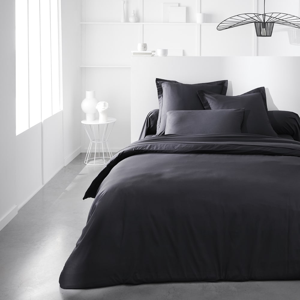 Drap housse 2 personnes uni coton 160x200 cm noir — vue 3