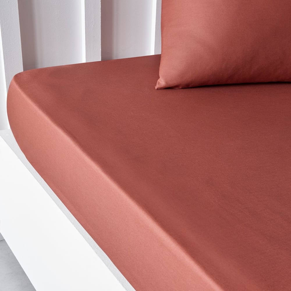 Drap housse 2 personnes uni coton  160x200 cm Rouge
