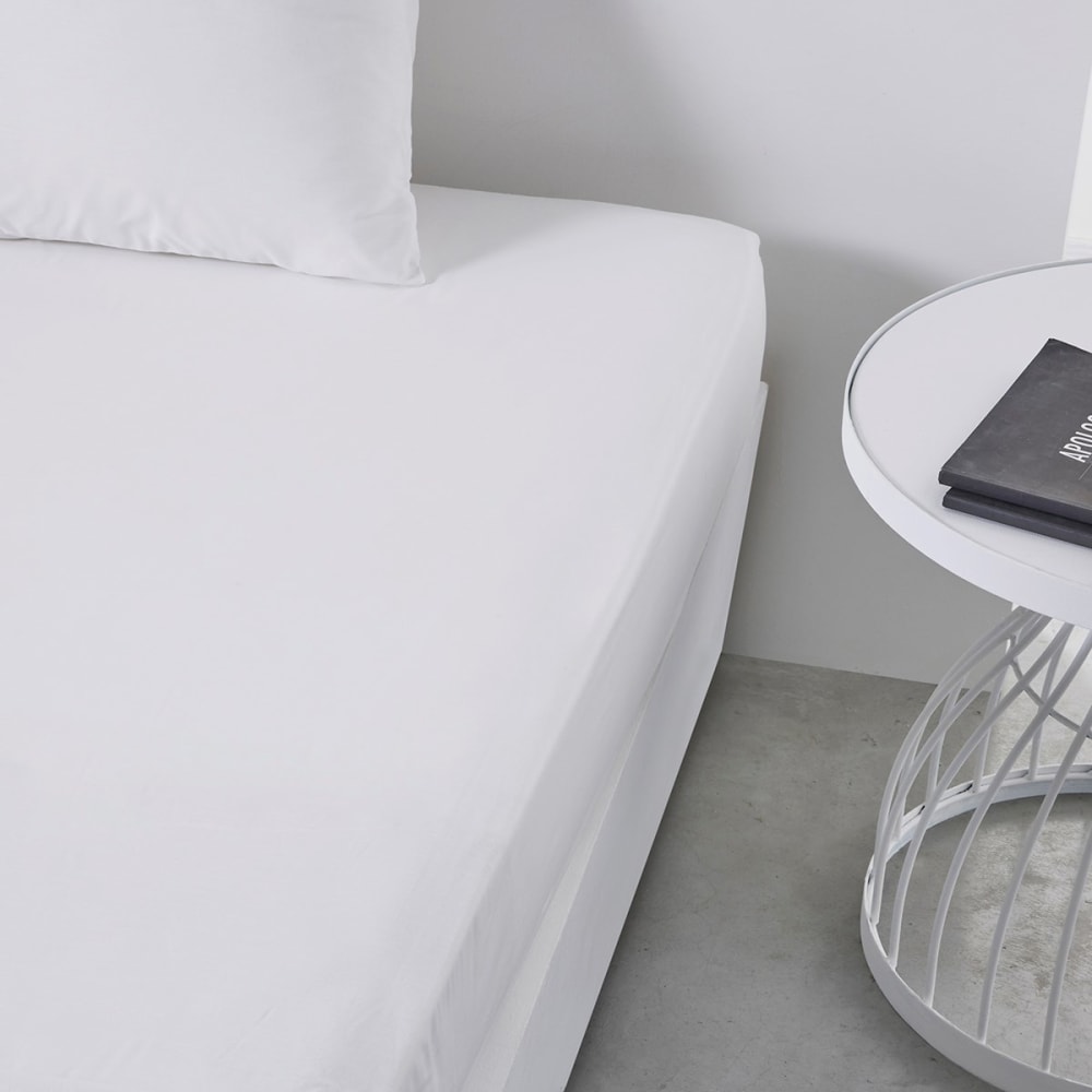 Drap housse 2 personnes uni coton  180x200 cm Blanc