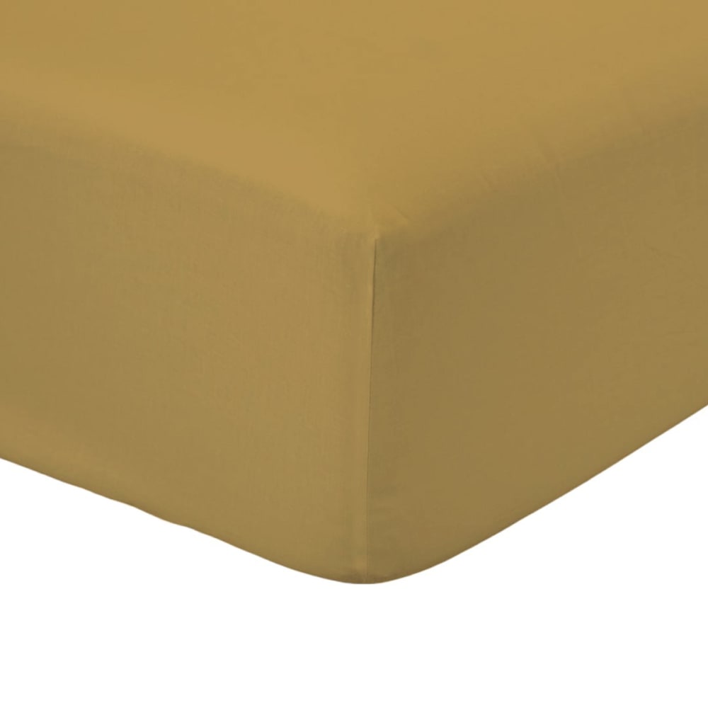 Drap housse 2 personnes uni coton  140x200 cm Marron