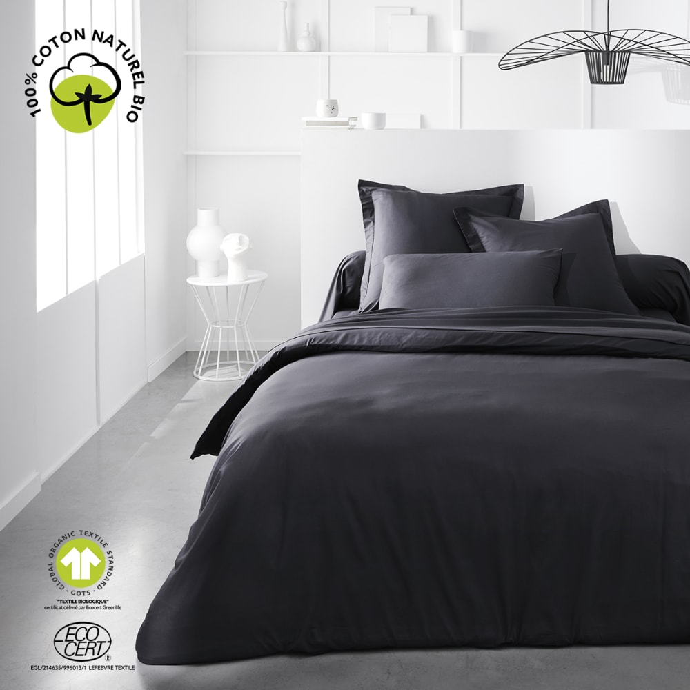 Housse de couette 2 personnes uni coton 220x240 cm noir - Maisons du Monde