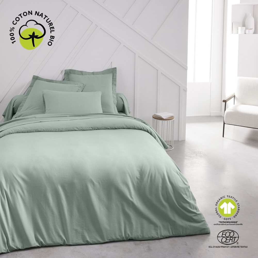 Housse de couette 2 personnes uni coton 240x260 cm vert — vue 3